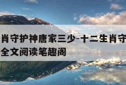 十二生肖守护神唐家三少-十二生肖守护神唐家三少全文阅读笔趣阁